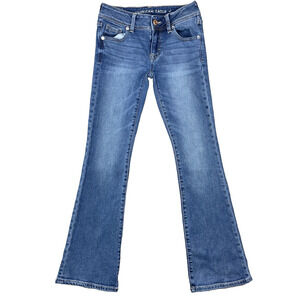 American Eagle Flare Super Stretch Jeans Womens 0 Blue Med Wash Low Rise Denim